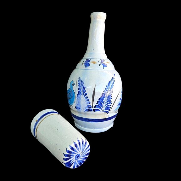 Signed Tonala Mexico GC Pottery Jug Mug Set Vintage Ceramic Hand Painted Blue - Picture 10 of 15